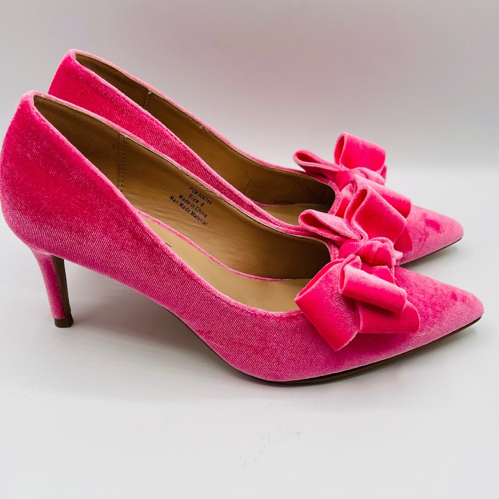 Barbie core Pink Velvet Bow Pointed Toe Kitten Heel Pumps Womens Size 8 - Picture 8 of 8